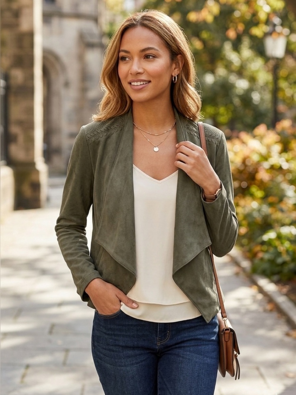 NWOT Bob Timberlake Olive Green Faux Suede Drape Jacket